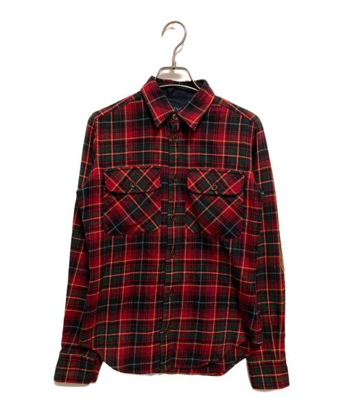RALPH LAUREN（ラルフローレン）RALPH LAUREN (ラルフローレン) エルボーパッチネルシャツ レッド×グリーン サイズ:7の古着・服飾アイテム