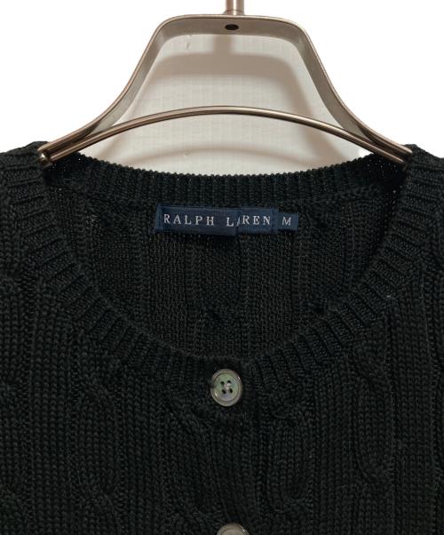 RALPH LAUREN（ラルフローレン）RALPH LAUREN (ラルフローレン) ケーブルニット半袖カーディガン ブラック サイズ:Mの古着・服飾アイテム