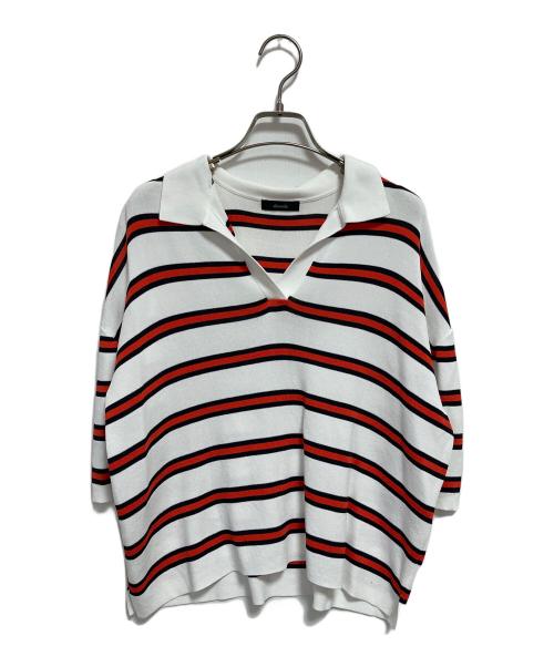 allureville（アルアバイル）allureville (アルアバイル) ボーダーポロ プルオーバー ホワイト×レッド サイズ:M(2)の古着・服飾アイテム