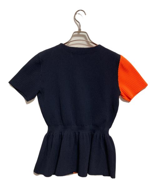 HeRIN.CYE（ヘリンドットサイ）HeRIN.CYE (ヘリンドットサイ) Flare hem knit tops ネイビー×オレンジ サイズ:FREEの古着・服飾アイテム