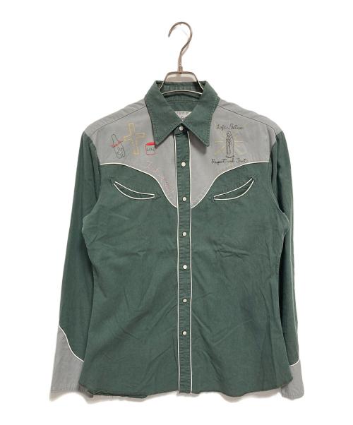 WACKO MARIA（ワコマリア）WACKO MARIA (ワコマリア) チェーンステッチウエスタンシャツ グリーン サイズ:Lの古着・服飾アイテム