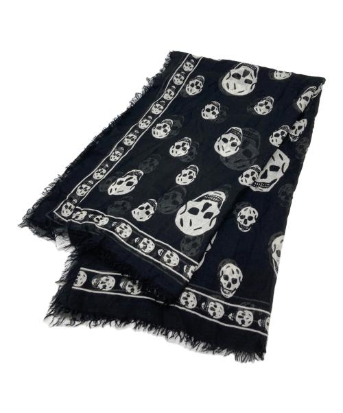 ALEXANDER McQUEEN（アレキサンダーマックイーン）ALEXANDER McQUEEN (アレキサンダーマックイーン) レーヨンシルクスカル柄ストール ブラックの古着・服飾アイテム