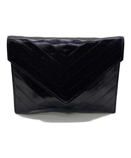 Yves Saint Laurent（イヴサンローラン）Yves Saint Laurent (イヴサンローラン) Vステッチクラッチバッグ ブラックの古着・服飾アイテム