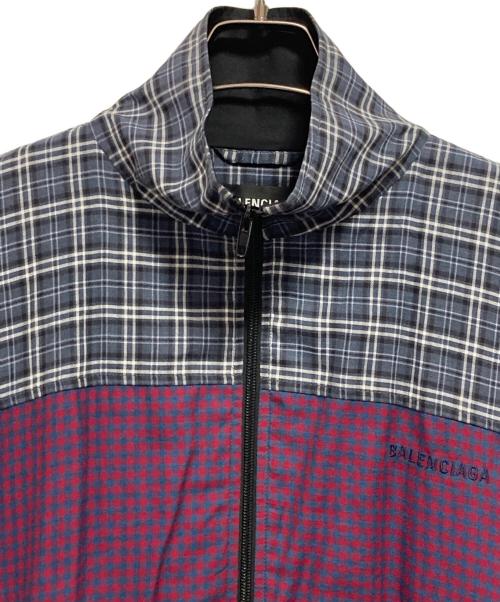 BALENCIAGA（バレンシアガ）BALENCIAGA (バレンシアガ) Poplin Check Retro Panel Wind Jacket ネイビー×パープル サイズ:48の古着・服飾アイテム
