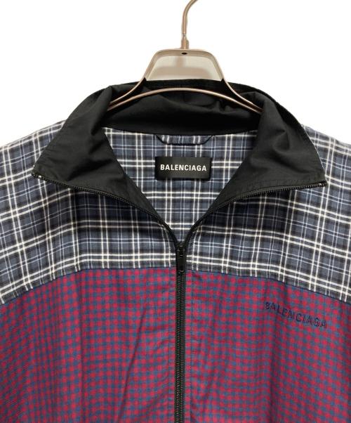 BALENCIAGA（バレンシアガ）BALENCIAGA (バレンシアガ) Poplin Check Retro Panel Wind Jacket ネイビー×パープル サイズ:48の古着・服飾アイテム
