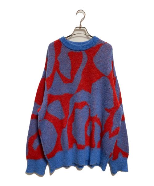 MAISON SPECIAL（メゾンスペシャル）MAISON SPECIAL (メゾンスペシャル) ジオメトリックプライムオーバーモヘヤクルーネックニット ブルー×レッド サイズ:01（M）の古着・服飾アイテム