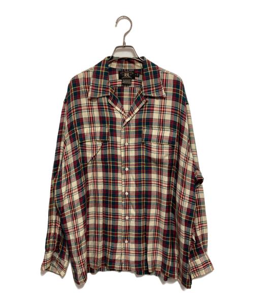 RRL（ダブルアールエル）RRL (ダブルアールエル) 長袖レーヨンチェックシャツ ベージュ×グリーン サイズ:Mの古着・服飾アイテム
