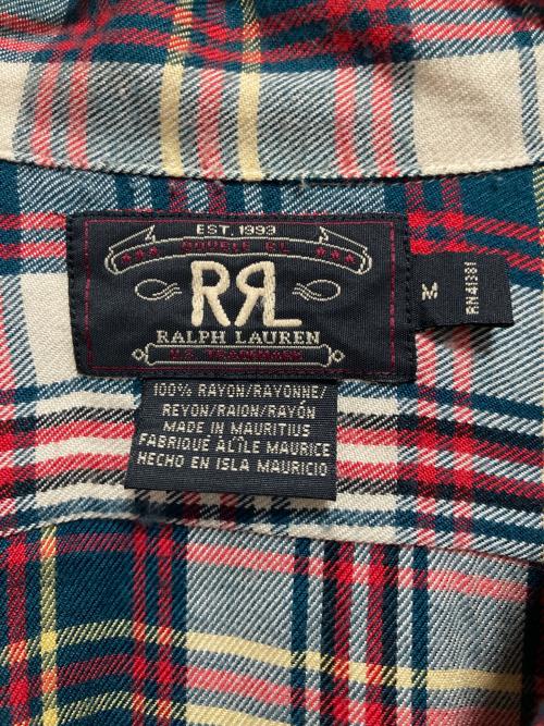 RRL（ダブルアールエル）RRL (ダブルアールエル) 長袖レーヨンチェックシャツ ベージュ×グリーン サイズ:Mの古着・服飾アイテム