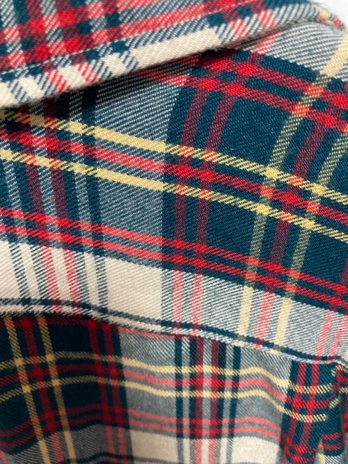 RRL（ダブルアールエル）RRL (ダブルアールエル) 長袖レーヨンチェックシャツ ベージュ×グリーン サイズ:Mの古着・服飾アイテム