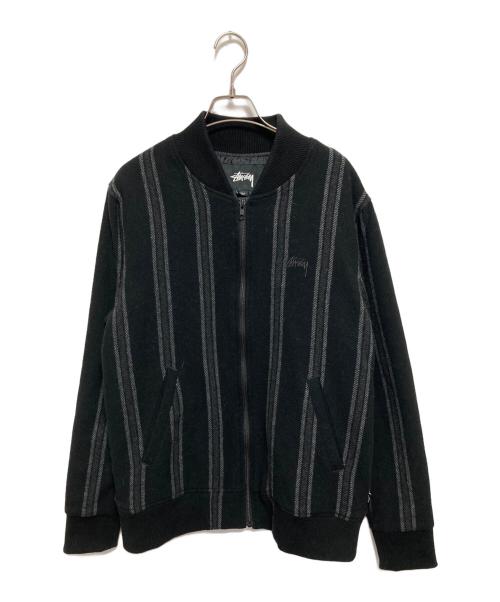 stussy（ステューシー）stussy (ステューシー) ウールストライプ ボンバージャケット ブラック サイズ:Mの古着・服飾アイテム