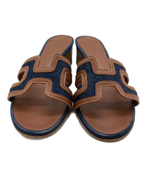 HERMES（エルメス）HERMES (エルメス) オアジス サンダル ブラウン×インディゴ サイズ:36.5の古着・服飾アイテム