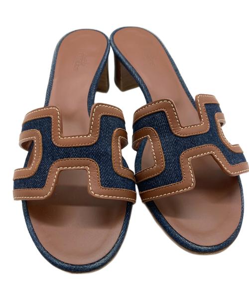 HERMES（エルメス）HERMES (エルメス) オアジス サンダル ブラウン×インディゴ サイズ:36.5の古着・服飾アイテム