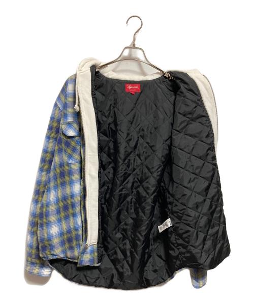 SUPREME（シュプリーム）Supreme (シュプリーム) Hooded Flannel Zip Up Shirt ネイビー×イエロー サイズ:Mの古着・服飾アイテム