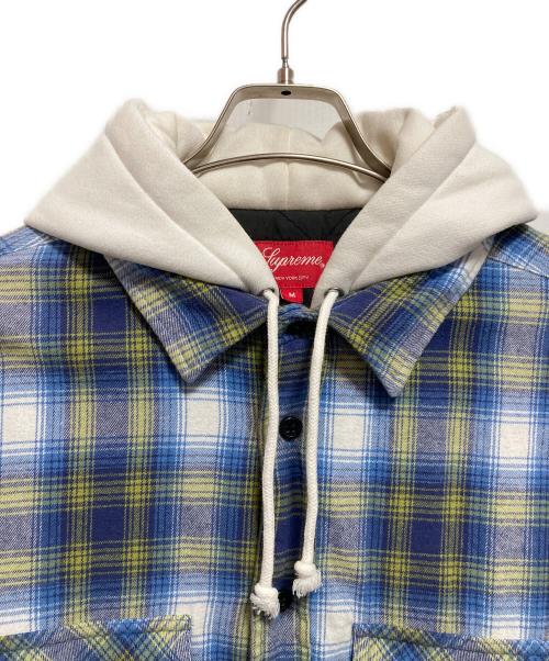 SUPREME（シュプリーム）Supreme (シュプリーム) Hooded Flannel Zip Up Shirt ネイビー×イエロー サイズ:Mの古着・服飾アイテム