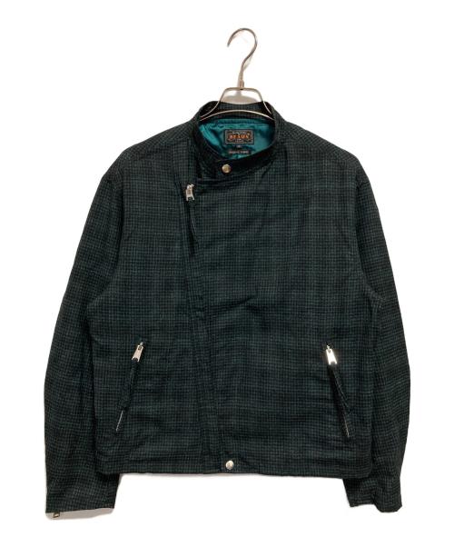 BEAMS PLUS（ビームスプラス）BEAMS PLUS (ビームスプラス) Riders Jacket Neon Plaid グリーン×ブラック サイズ:Mの古着・服飾アイテム