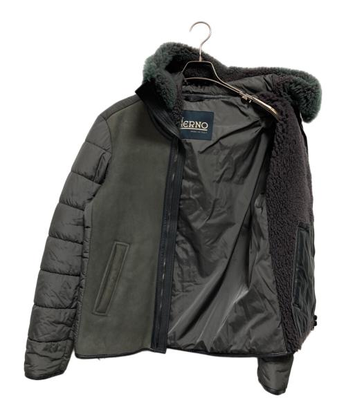 HERNO（ヘルノ）HERNO (ヘルノ) ムートン×中綿コンビ フーテッド ブルゾン グレー サイズ:48の古着・服飾アイテム