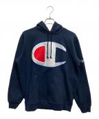Champion×SUPREMEチャンピオン×シュプリーム）の古着「17SS Satin Logo Hooded Sweatshirt」｜ネイビー