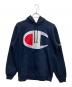 Champion（チャンピオン）の古着「17SS Satin Logo Hooded Sweatshirt」｜ネイビー