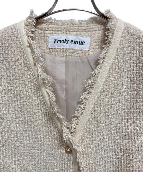fredy emue（フレディエミュ）fredy emue (フレディエミュ) ファンシーツィードVネックジャケット ベージュ サイズ:38の古着・服飾アイテム