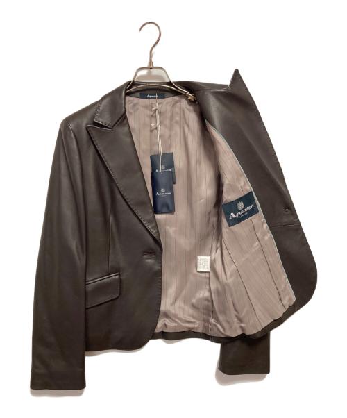 Aquascutum（アクアスキュータム）Aquascutum (アクアスキュータム) レザージャケット ブラウン サイズ:9の古着・服飾アイテム