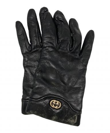 GUCCI レザーグローブ　メンズ　グッチ 中古・古着通販】GUCCI (グッチ) レザーグローブ ブラック｜ブランド
