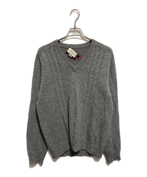 GUCCI（グッチ）GUCCI (グッチ) カシミヤ混Vネックニット グレー サイズ:Mの古着・服飾アイテム