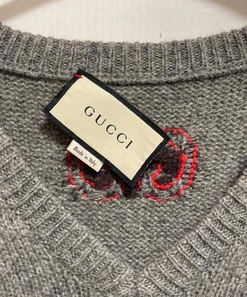 GUCCI（グッチ）GUCCI (グッチ) カシミヤ混Vネックニット グレー サイズ:Mの古着・服飾アイテム