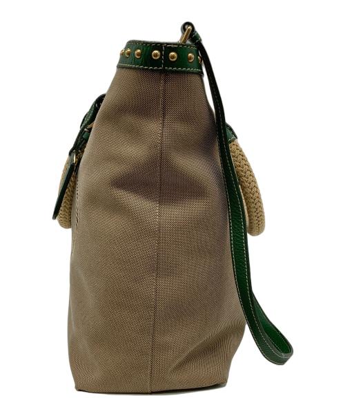 PRADA（プラダ）PRADA (プラダ) ロゴジャガード 2WAYトートバッグ ベージュ・グリーンの古着・服飾アイテム