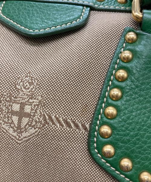 PRADA（プラダ）PRADA (プラダ) ロゴジャガード 2WAYトートバッグ ベージュ・グリーンの古着・服飾アイテム