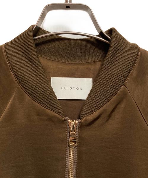 chignon（シニヨン）chignon (シニヨン) サテン ボリューム ブルゾン ブラウン サイズ:FREEの古着・服飾アイテム