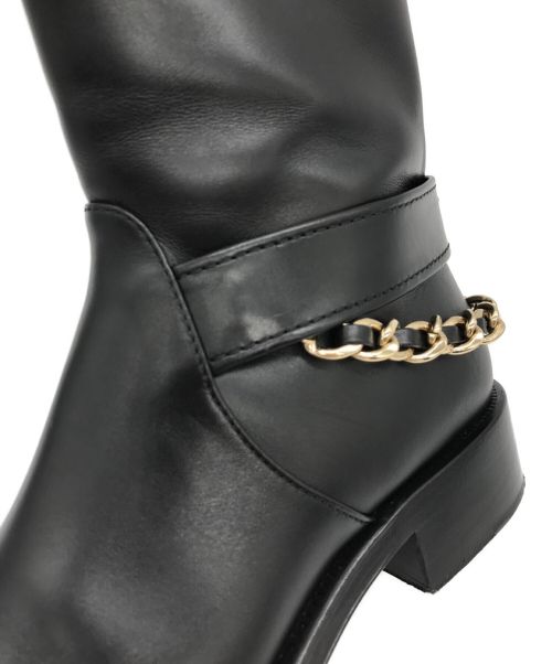 CHANEL（シャネル）CHANEL (シャネル) チェーンミドルブーツ ブラック サイズ:37 1/2の古着・服飾アイテム