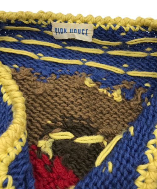 PINK HOUSE（ピンクハウス）PINK HOUSE (ピンクハウス) ノルディックニットカーディガン ブルー×イエロー サイズ:下記参照の古着・服飾アイテム