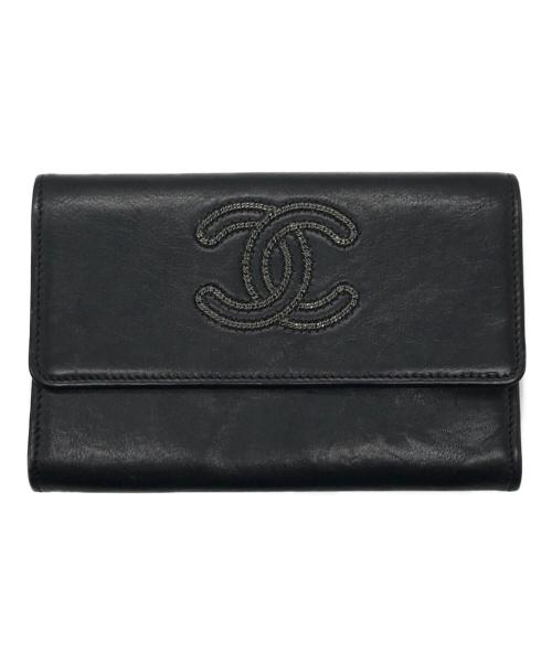 CHANEL（シャネル）CHANEL (シャネル) チェーンココマーク レザー二つ折り財布 ブラックの古着・服飾アイテム
