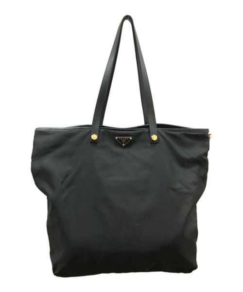 PRADA（プラダ）PRADA (プラダ) テスートナイロン×サフィアーノレザー ピエロ トートバッグ ブラックの古着・服飾アイテム