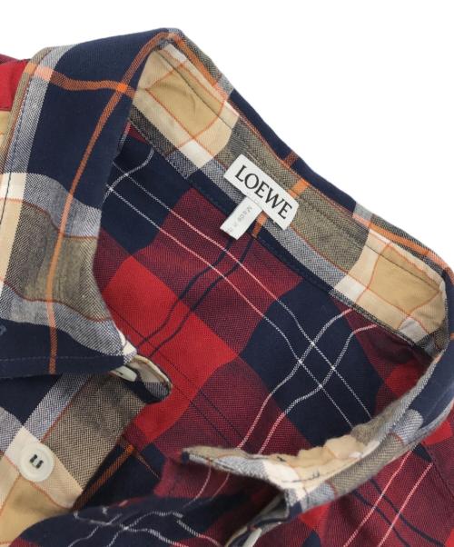 LOEWE（ロエベ）LOEWE (ロエベ) 切替パッチワークチェックシャツ レッド サイズ:39の古着・服飾アイテム