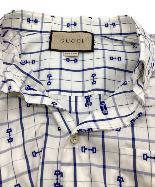 GUCCI（グッチ）GUCCI (グッチ) ホースビット プリント コットン シャツ ネイビー サイズ:48の古着・服飾アイテム