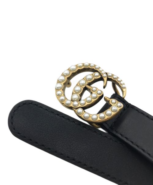 GUCCI（グッチ）GUCCI (グッチ) パール付きダブルG スリムベルト ブラック サイズ:80･32の古着・服飾アイテム