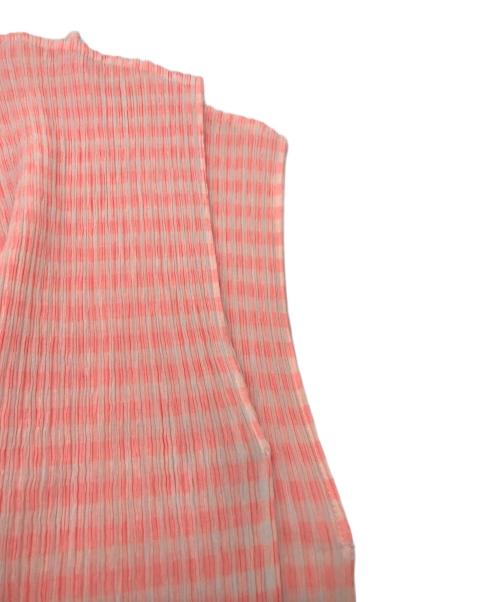ISSEY MIYAKE（イッセイミヤケ）ISSEY MIYAKE (イッセイミヤケ) プリーツチェック柄カットソー ピンク サイズ:2の古着・服飾アイテム