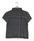 PLEATS PLEASEプリーツプリーズ）の古着「転写プリント ハイネックプリーツカットソー」｜ブラック