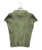 PLEATS PLEASEプリーツプリーズ）の古着「プリントプリーツカットソー」｜カーキ