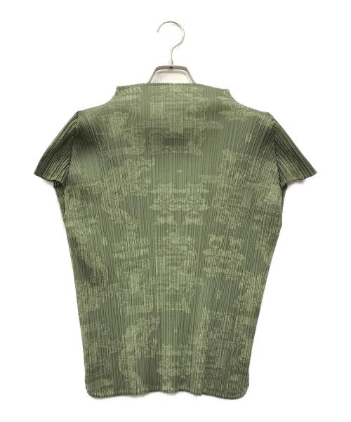 PLEATS PLEASE（プリーツプリーズ）PLEATS PLEASE (プリーツプリーズ) プリントプリーツカットソー カーキ サイズ:3の古着・服飾アイテム