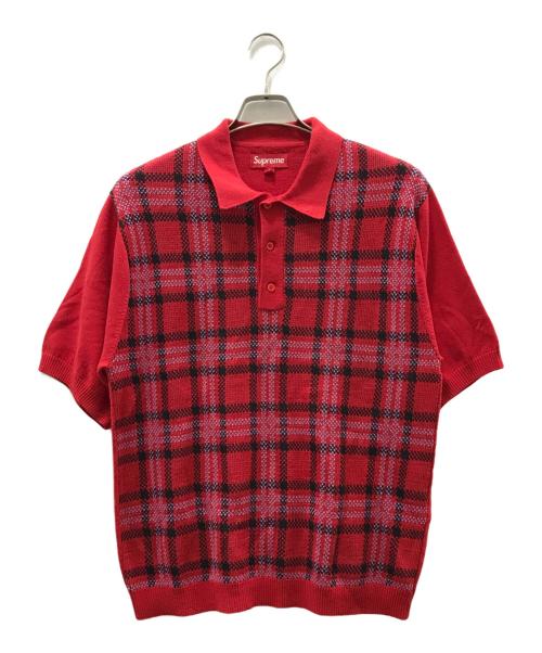 SUPREME（シュプリーム）SUPREME (シュプリーム) Plaid Knit S/S Polo レッド サイズ:Sの古着・服飾アイテム