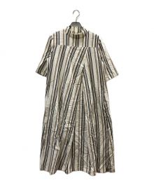 KAIKI（カイキ）の古着「リネンコットンストライプビッグタックフレアOP」｜ベージュ