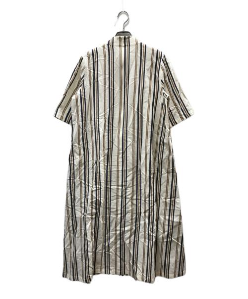 KAIKI（カイキ）KAIKI (カイキ) リネンコットンストライプビッグタックフレアOP ベージュ サイズ:FREEの古着・服飾アイテム