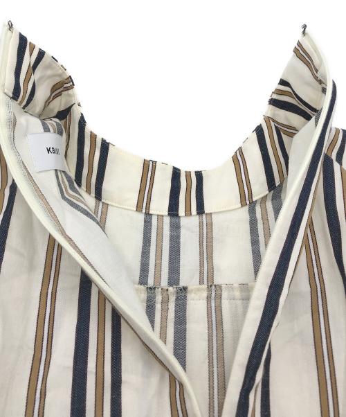 KAIKI（カイキ）KAIKI (カイキ) リネンコットンストライプビッグタックフレアOP ベージュ サイズ:FREEの古着・服飾アイテム