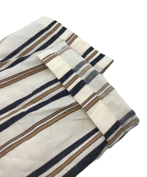 KAIKI（カイキ）KAIKI (カイキ) リネンコットンストライプビッグタックフレアOP ベージュ サイズ:FREEの古着・服飾アイテム