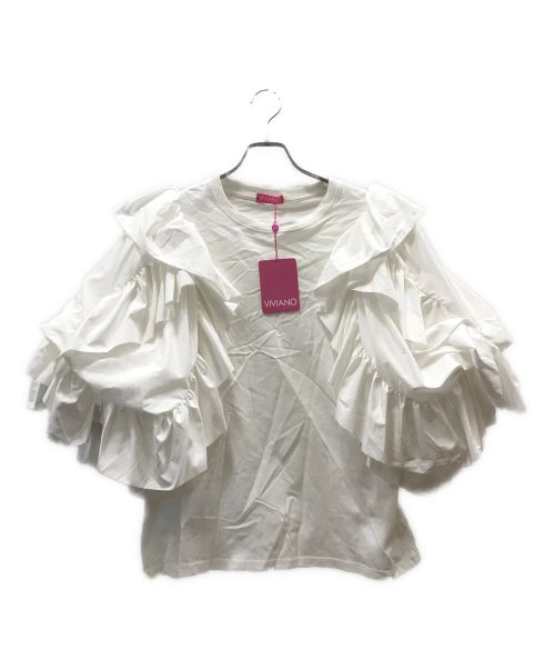 VIVIANO（ヴィヴィアーノ）viviano (ヴィヴィアーノ) ラッフルスリーブブラウス ホワイト サイズ:M 未使用品の古着・服飾アイテム