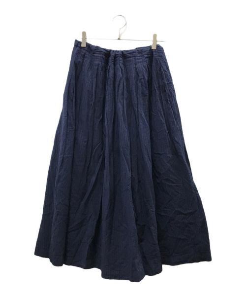 pas de calais（パドカレ）pas de calais (パドカレ) ストライプ刺繍コットンギャザースカート ネイビー サイズ:36の古着・服飾アイテム