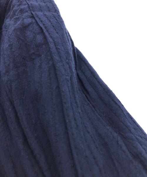 pas de calais（パドカレ）pas de calais (パドカレ) ストライプ刺繍コットンギャザースカート ネイビー サイズ:36の古着・服飾アイテム