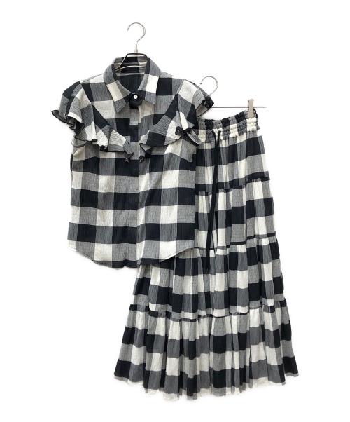 OBLI（オブリ）OBLI (オブリ) ブロックチェックセットアップブラウス ホワイト×ブラック サイズ:FREEの古着・服飾アイテム